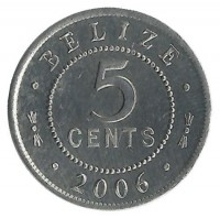 Монета 5 центов   2006г Белиз.(UNC).