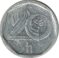 Монета 20 геллеров. 1997 год, Чехия.