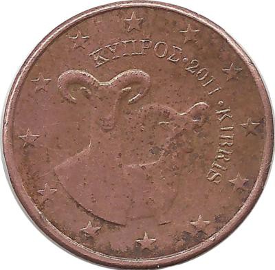 Кипр. Муфлоны. Монета 1 цент. 2011 год.  
