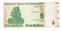 Зимбабве. Банкнота 5 долларов. 2009 год. 