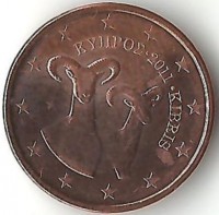 Кипр. Муфлоны. Монета 1 цент. 2011 год. UNC. 