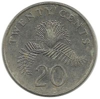Монета 20 центов. 1997 год, Каллиандра. Сингапур.