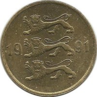 Монета 10 сенти 1991 год. Эстония.
