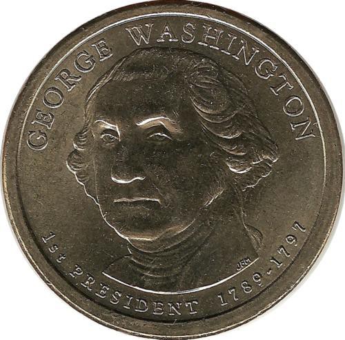 Джордж Вашингтон (1789-1797). 1-й президент США. Монетный двор (P). 1 доллар, 2007 год, США. UNC.