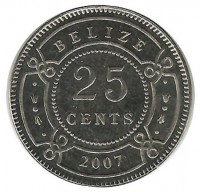 Монета 25 центов 2007г Белиз.(UNC).