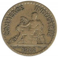 Монета 50 сантимов. 1922 год, Франция.