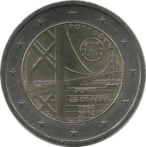 50-летие моста имени 25 апреля. Монета 2 евро. 2016 год, Португалия. UNC.