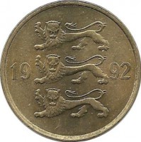 Монета 10 сенти 1992 год. Эстония.
