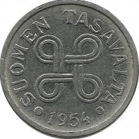 Монета 5 марок.1954 год, Финляндия. 