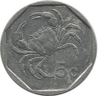 Мальта. Монета 5 центов. 1991 год. Краб пресноводный.  
