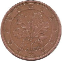 Монета 5 центов. 2004 год (А), Германия.  