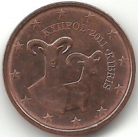 Кипр. Муфлоны. Монета 2 цента. 2011 год. UNC.