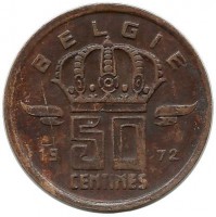 Монета 50 сантимов.  1972 год, Бельгия. (Belgie)