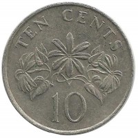 Монета 10 центов. 1985 год, Жасмин. Сингапур.