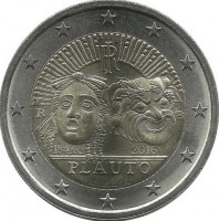 2200 лет со дня смерти  Плавта. Монета 2 евро. 2016 год, Италия. UNC.