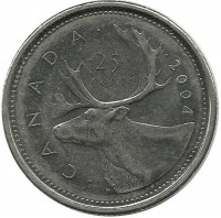 Монета 25 центов (квотер), 2004 год, Канада. 