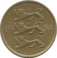 Монета 10 сенти 1994 год. Эстония.