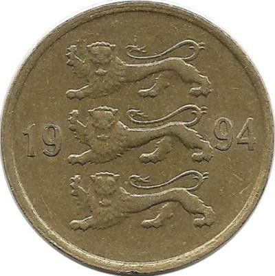 Монета 10 сенти 1994 год. Эстония.