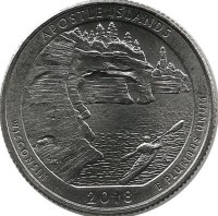 Национальные озёрные побережья островов Апостол (Apostle Islands). Монета 25 центов (квотер), (D). 2018 год, США. UNC.