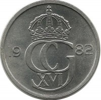 Монета 50 эре. 1982 год, Швеция. (U).