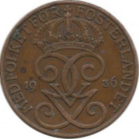 Монета 5 эре.1936 год, Швеция. (длинный хвостик у "6").