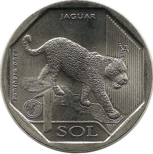 Ягуар. Фауна Перу. Монета 1 соль. 2018 год, Перу.UNC.