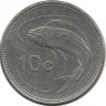 Мальта. Монета 10 центов. 1998 год. Рыба Корифена.