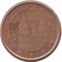 Монета 1 цент 2000 год, собор Святого Иакова. Испания.  