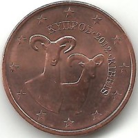 Кипр. Муфлоны. Монета 2 цента. 2012 год. UNC.