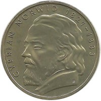 130 лет со дня смерти Циприана Камиля Норвида. Монета 2 злотых, 2013 год, Польша. UNC.
