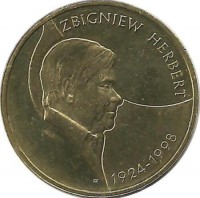 Поэт Збигнев Герберт. Монета 2 злотых, 2008 год, Польша.
