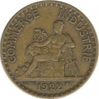 2 франка. 1922 год, Франция.