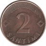 Монета 2 сантима. 2000 год, Латвия.