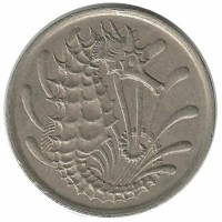 Монета 10 центов. 1968 год, Морской конёк. Сингапур.
