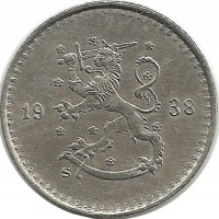 Монета 25 пенни.1938 год, Финляндия.