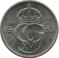 Монета 50 эре. 1983 год, Швеция. (U).