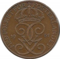 Монета 5 эре.1937 год, Швеция.