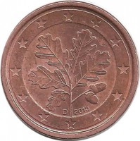 Монета 1 цент. 2013 год (D), Германия.  