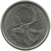 Монета 25 центов (квотер), 2006 год, Канада. 