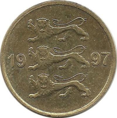 Монета 10 сенти 1997 год. Эстония.