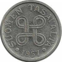 Монета 5 марок.1957 год, Финляндия. 
