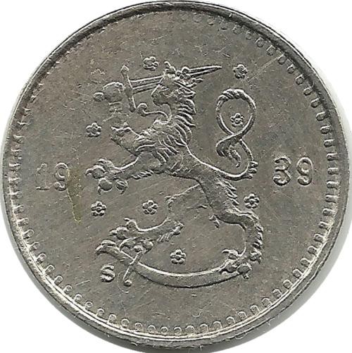 Монета 25 пенни.1939 год, Финляндия.