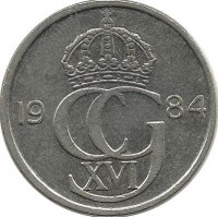 Монета 50 эре. 1984 год, Швеция. (U).