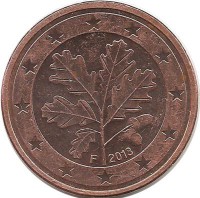 Монета 5 центов. 2013 год (F), Германия. 