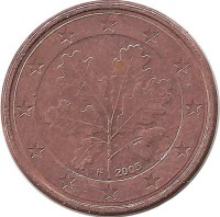 Монета 1 цент. 2005 год (F), Германия.  
