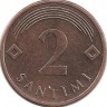 Монета 2 сантима. 2007 год, Латвия.