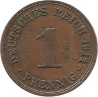 Монета 1 пфенниг 1911 год (A), Германская империя.