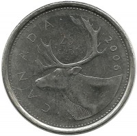 Монета 25 центов (квотер), 2006 год, Канада. 