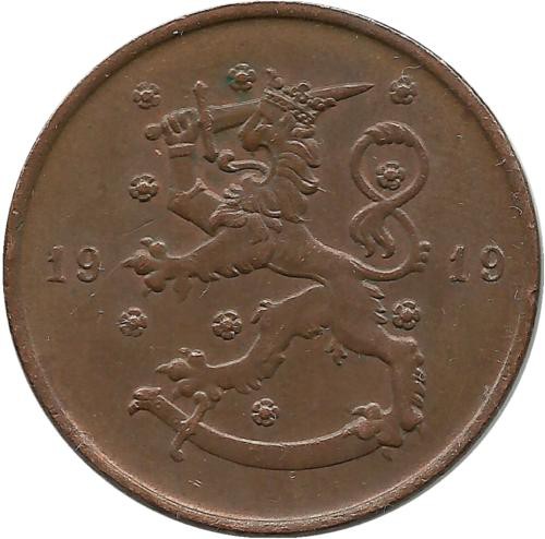 Монета 10 пенни.1919 год, Финляндия.