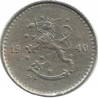 Монета 25 пенни.1940 год, Финляндия (никель).